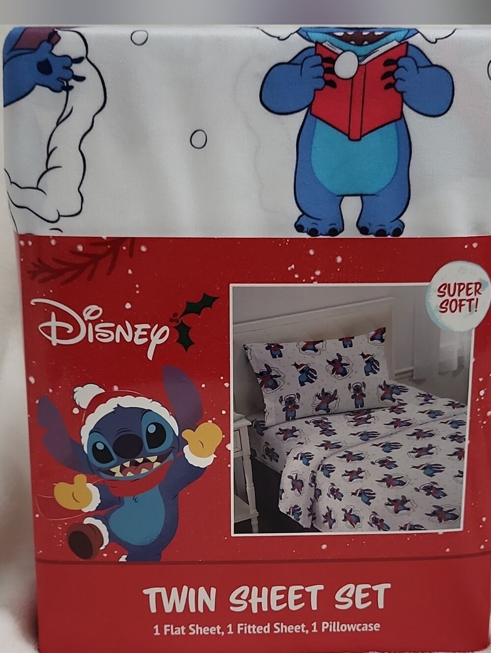 Disney Stitch Twin Sheet Set Holiday 3 Piece Set Christmas Sheets New